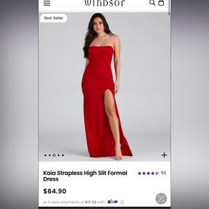 Windsor dress. Long. Red. Strapless